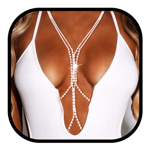 Bounzhi Strass-Körperkette, Crossover-BH, Kristall-Körperschmuck, Bikini, Strand, Körper-Halskette für Damen (H) von Bounzhi