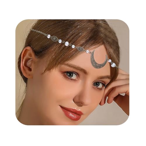 Bounzhi Vintage Halbmond Kopfkette Kristall Haarkette Boho Kopfschmuck Halloween Haarschmuck für Frauen und Mädchen, Metalllegierung, Kristall Bounzhi Vintage Halbmond Kopfkette Kristall Haarkette Boho Kopfschmuck Halloween Haarschmuck für Frauen und Mädchen, Metalllegierung, Kristall von Bounzhi