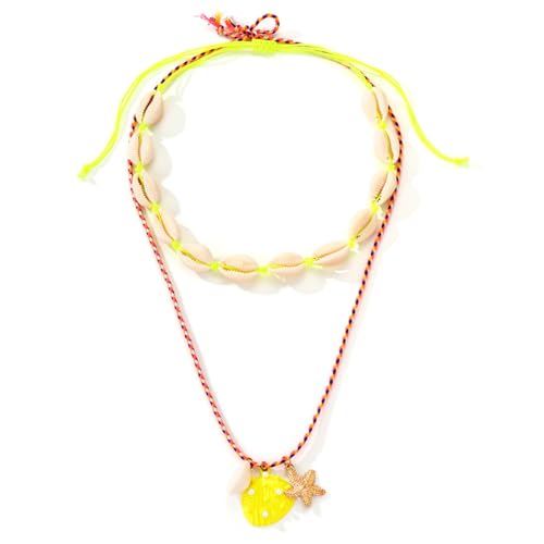 Bouory Boho Layered Necklace Shell Choker Necklace Seestern Pendant Necklace 2 Layered Rope Necklaces for Women von Bouory