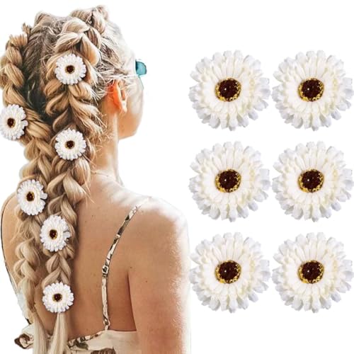 Bouory Haarspangen mit Blumen-Motiv, rosa und weiß, Gänseblümchen, hawaiianische Haarspangen, Boho-Haarschmuck für Damen, 6 Stück (Weiß, Einheitsgröße) von Bouory