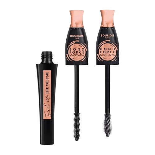 Bourjois Twist Up The Volume Bond Force Mascara, Schwarz, bringt sofort Volumen und Länge, dickere und stärkere Wimpern, umwandelbare 2-in-1-Bürste, 8 ml von Bourjois