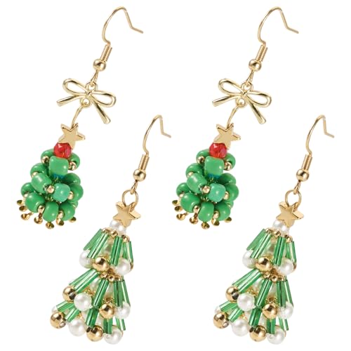 Boutigem Weihnachtsthema baumelnde Ohrringe Weihnachtsbaum Ohrring Schleife mit Kranz Ohrstecker baumeln Ohrring mit Strass für Frauen Party Geburtstage, 48-52x13.5-16mm, Metall von Boutigem