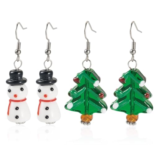 Boutigem Weihnachtsthema baumelnde Ohrringe Weihnachtsbaum Ohrring Schleife mit Kranz Ohrstecker baumeln Ohrring mit Strass für Frauen Party Geburtstage, 49-51x12-20mm, Metall von Boutigem