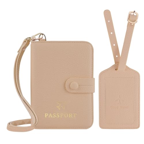 Boutilon Reisepasshülle aus Leder mit Umhängeband und Gepäckanhänger, wasserdicht, RFID-blockierend, einfarbig, Reisepass-Organisation für Damen und Herren, aprikose Boutilon Reisepasshülle aus Leder mit Umhängeband und Gepäckanhänger, wasserdicht, RFID-blockierend, einfarbig, Reisepass-Organisation für Damen und Herren, aprikose von Boutilon