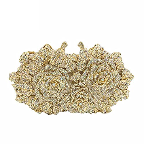 Boutique De FGG Blume Abendtasche Kristall Clutch Handtasche Damen Formale Strass Brauthandtasche Clutches für Party,Mini,Gold AB von Boutique De FGG