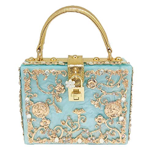Boutique De FGG Blume Schultertasche Strass Einzigartiges Acryl Abendhandtaschen Damen Mode Umhängetasche Tote-Tasche,Klein,Blau von Boutique De FGG