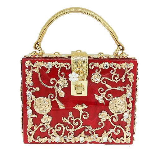 Boutique De FGG Blume Schultertasche Strass Einzigartiges Acryl Abendhandtaschen Damen Mode Umhängetasche Tote-Tasche,Klein,Rot von Boutique De FGG