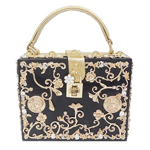 Boutique De FGG Blume Schultertasche Strass Einzigartiges Acryl Abendhandtaschen Damen Mode Umhängetasche Tote-Tasche,Klein,Schwarz von Boutique De FGG