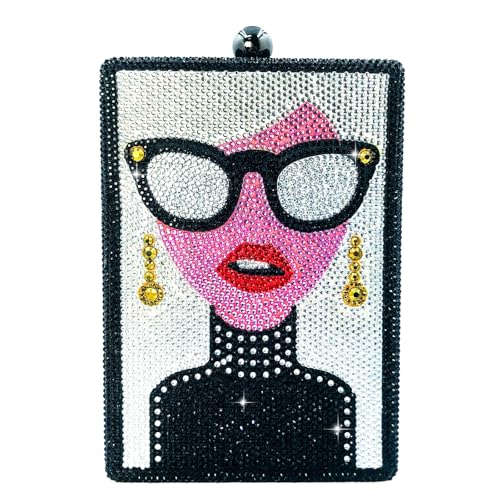 Boutique De FGG Clutch-Handtasche im Retro-Stil für Damen, luxuriöse Strass-Abendtasche, formale Party-Clutch, Handtasche, Mini, Cartoon-Figuren, Mini von Boutique De FGG