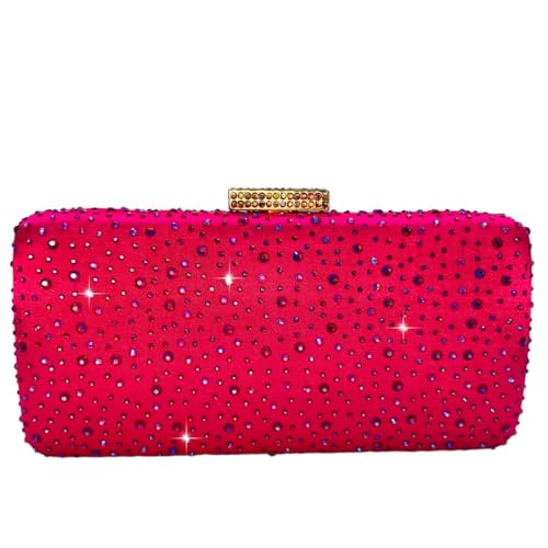 Boutique De FGG Damen Kristall Abendtasche Hochzeit Strass Handtasche Braut Diamant Clutch Tasche Party Tasche,Mini,Fuchsie von Boutique De FGG