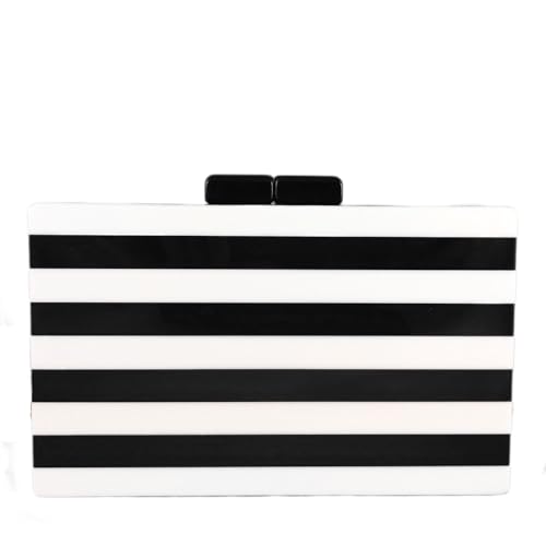 Boutique De FGG Streifen Acryl Kasten Clutches für Damen Abendtasche Mode Schultertaschen Umhängetaschen Handtasche,Mini,Schwarz und Weiß von Boutique De FGG