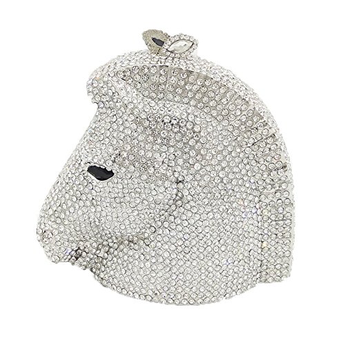 Boutique De FGG Damen-Clutch mit Pferdekopf, Kristall, Tier, Strass, Abendhandtaschen, Party, Kristall, Clutch, Mini, silber, Mini von Boutique De FGG