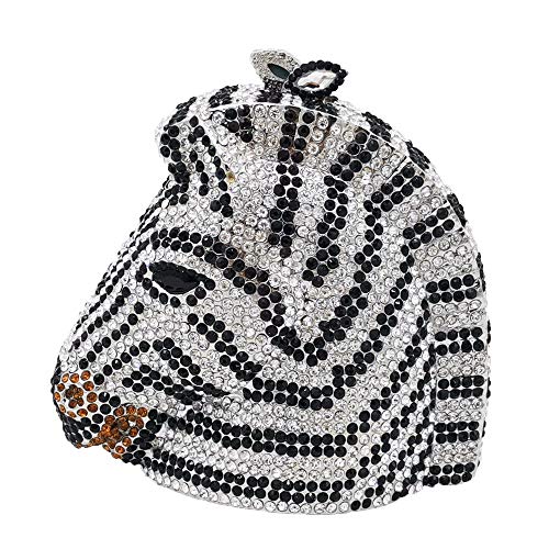 Boutique De FGG Damen-Clutch mit Pferdekopf, Kristall, Tier, Strass, Abendhandtaschen, Party, Kristall, Clutch, Mini, Zebra, Mini von Boutique De FGG