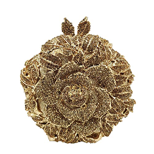 Runde Form Rose Blume Kristall Clutch Geldbörse für Frauen formelle Abendtaschen Hochzeit Party Handtaschen, Gold (gold), Small von Boutique De FGG