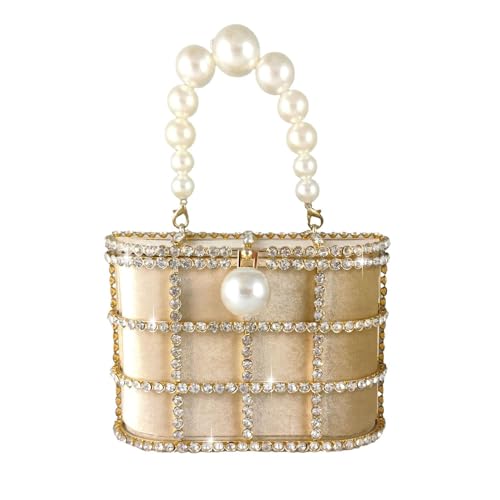 Boutique De FGG Abendhandtaschen mit Perle Strass Clutches für Hochzeit Party Kristall Eimer Tasche Schultertaschen,Klein,Gold von Boutique De FGG