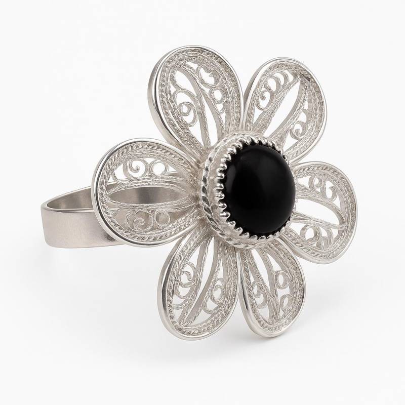 Magdalene Blumen Silber Filigraner Ring von BoutiqueArtsyStore