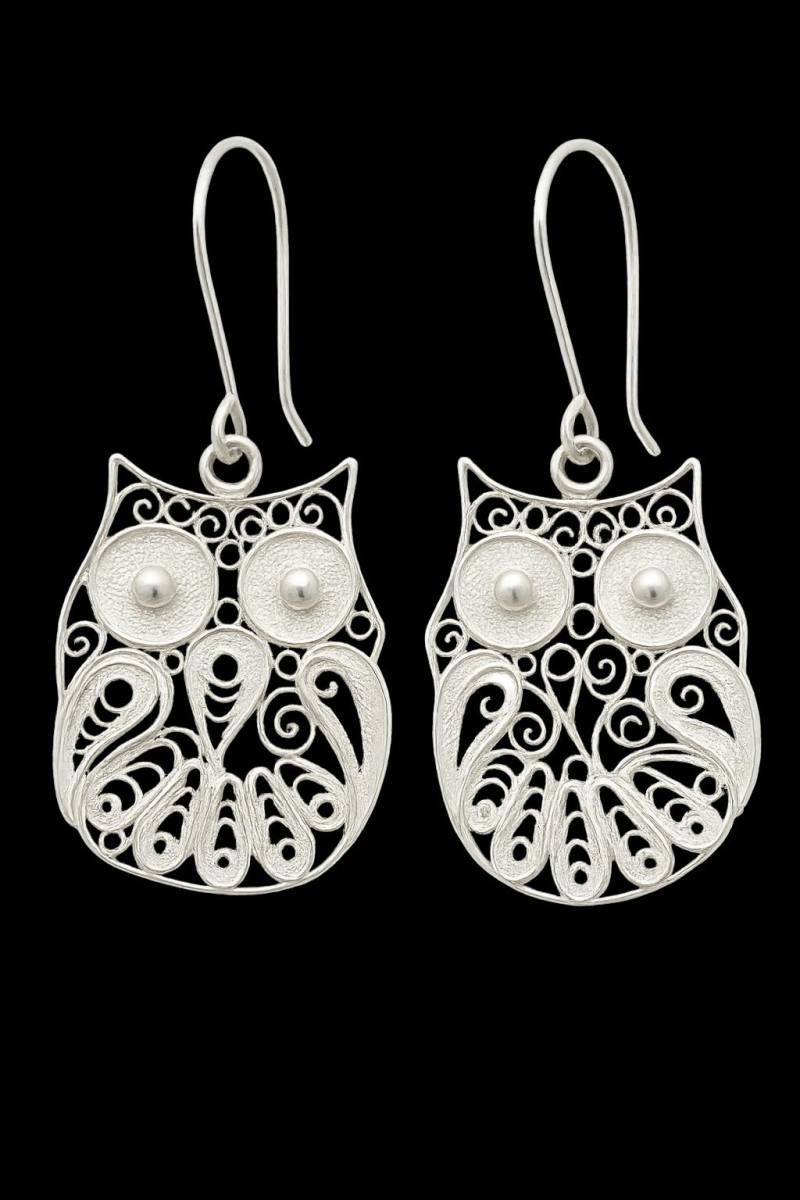 Nikita Eulenförmige Silber Handgemachte Filigrane Ohrringe von BoutiqueArtsyStore