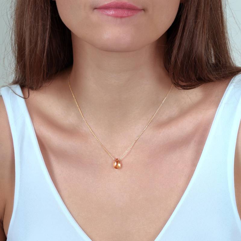 Citrin Halskette Aus Massivem 14K Gelb-, Rosé - Oder Weißgold, Echter November Geburtsstein-Anhänger von BoutiqueBaltique