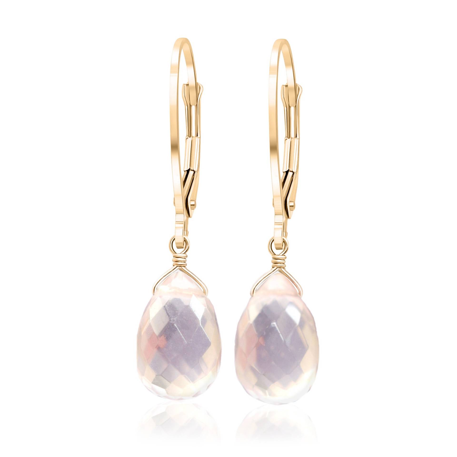 Rosenquarz Ohrringe Aus Massivem 14K Gelb-, Rosé - Oder Weißgold, 18K Rosaquarz Ohrhänger, Minimal Ohrringe, Brisur von BoutiqueBaltique