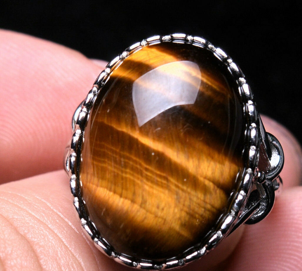 Sz9.5 Ring Großes Luscious Tiger Eye Natural Set in Solid 925 Sterling Silber Gemstone-Ring Unisex Verstellbar von BoutiqueKRMamber