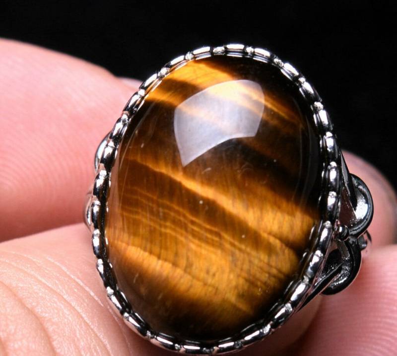 Sz9.5 Ring Großes Luscious Tiger Eye Natural Set in Solid 925 Sterling Silber Gemstone-Ring Unisex Verstellbar Sz9.5 Ring Großes Luscious Tiger Eye Natural Set in Solid 925 Sterling Silber Gemstone-Ring Unisex Verstellbar von BoutiqueKRMamber