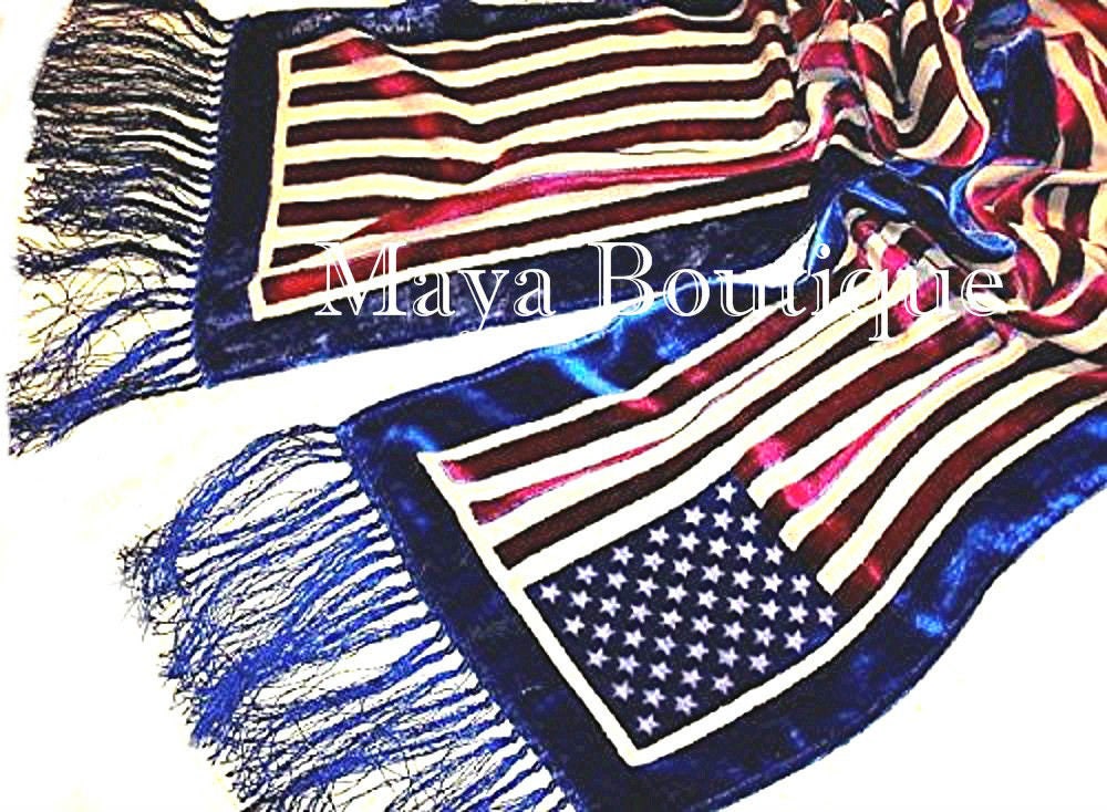 American Usa Flag Seide Burnout Samt Schal Wickeltuch Mit Fransen Maya Matazaro Original Design von BoutiqueMaya