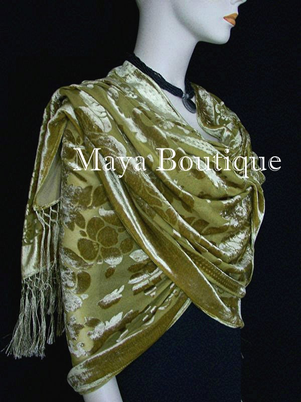 Antik Gold Schal Wickelschal Seide Burnout Samt Handgefärbt Maya Matazaro von BoutiqueMaya