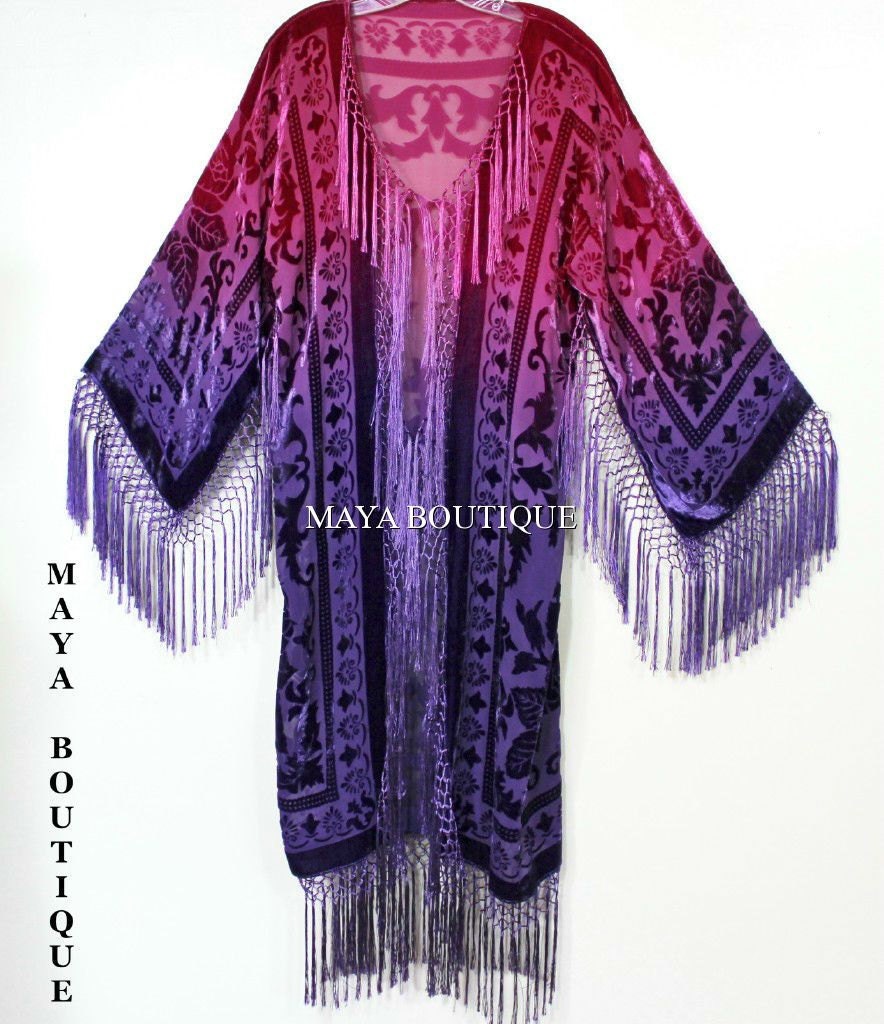 Burnout Samt Kimono Jacke Tragbare Kunst Handgefärbt Lila Magenta Maya Matazaro von BoutiqueMaya