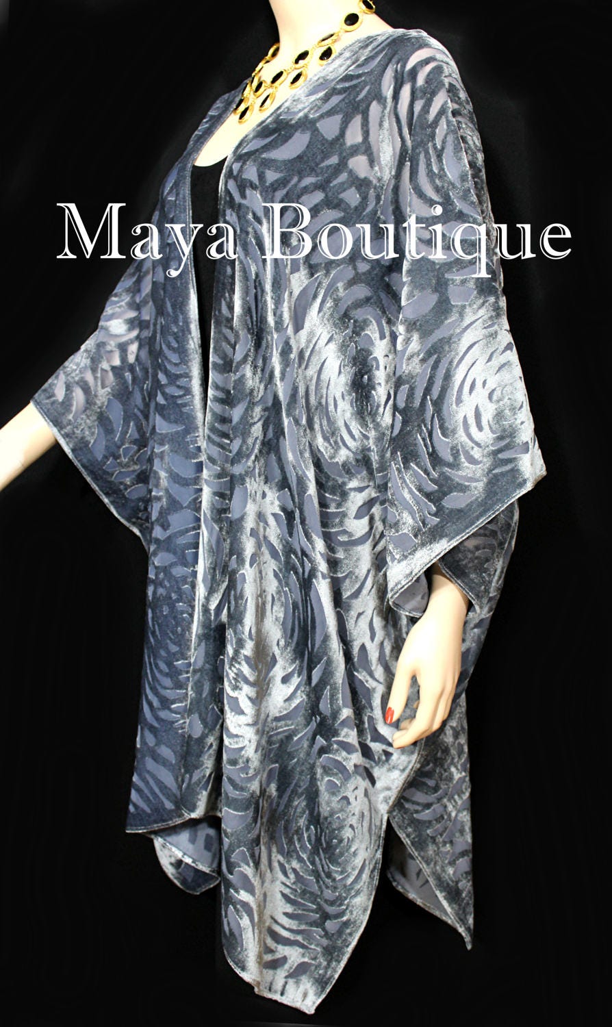 Dämmerung Grau Camellia Burnout Samt Kaftan Kimono Jacke Maya Matazaro Handgefärbt Usa Made von BoutiqueMaya