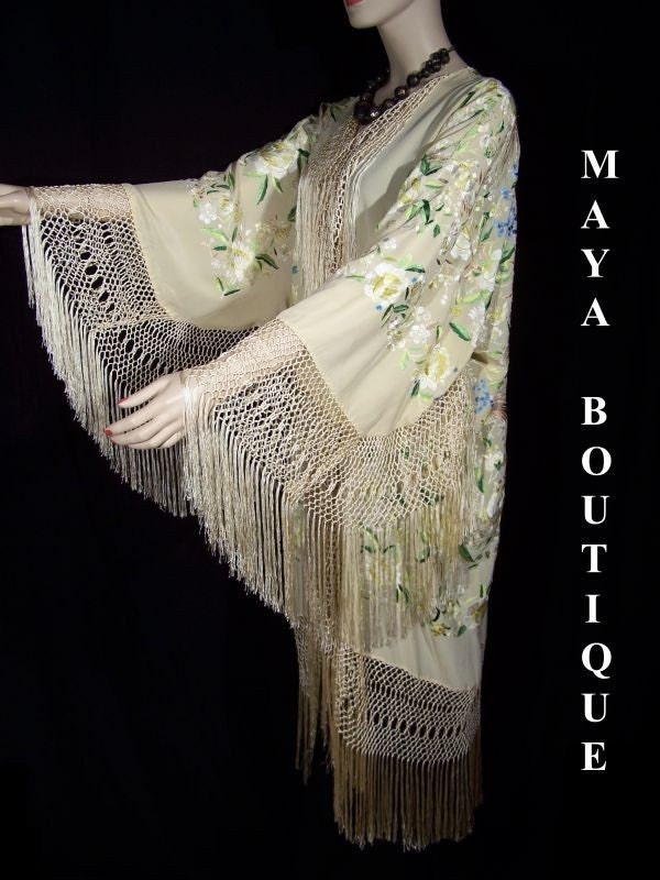 Fabelhaft Bestickte Seide Opera Mantel Kimono Jacke Pastell Grüns Multi von BoutiqueMaya