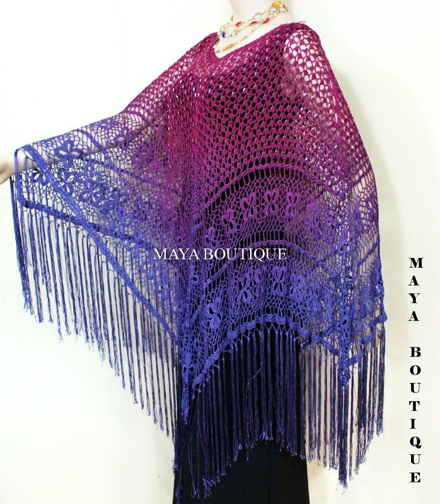 Gehäkelter Poncho Schal Top Handgefärbt Magenta Lila Ombree Maya Matazaro One Size von BoutiqueMaya