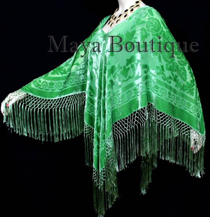 Grün Seide Burnout Samt Poncho Fransentuch Handgefärbt Maya Matazaro One Size Grün Seide Burnout Samt Poncho Fransentuch Handgefärbt Maya Matazaro One Size von BoutiqueMaya