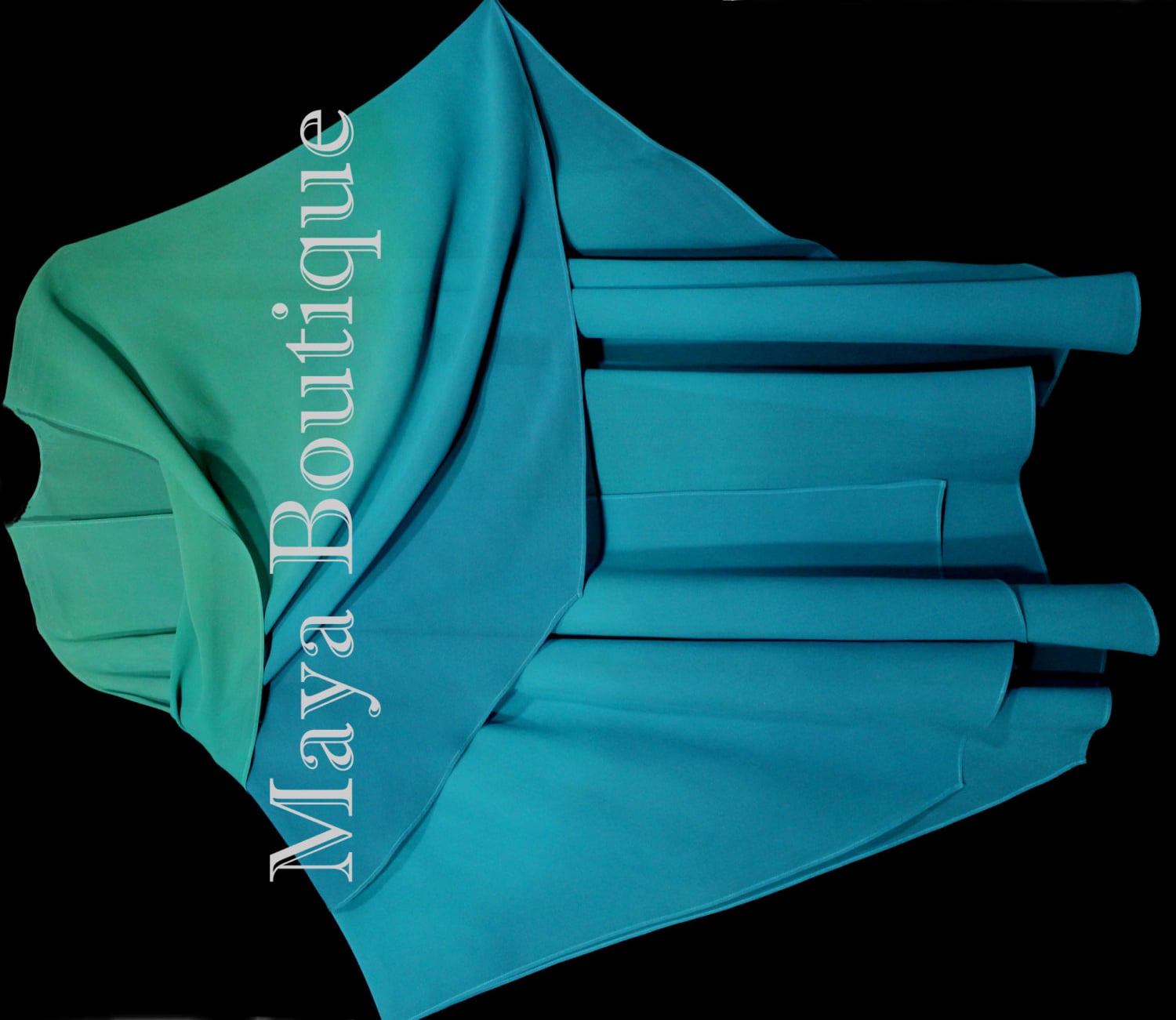 Handgefärbt Maya Matazaro Seide Chiffon Cape Ruana Kaftan Wrap Aqua Blue Ombre von BoutiqueMaya