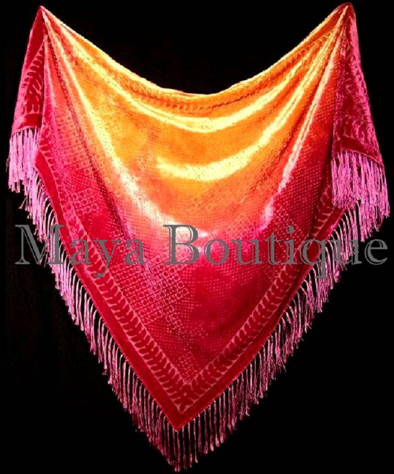 Handgefärbtes Tuch Ausbrenner Samt Dreieck Fuchsia & Coral Maya Matazaro von BoutiqueMaya