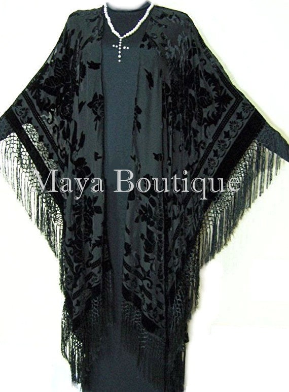 Kaftan Duster Fransenjacke Kimono Opera Mantel Schwarz Burnout Samt Maya Matazaro Kaftan Duster Fransenjacke Kimono Opera Mantel Schwarz Burnout Samt Maya Matazaro von BoutiqueMaya
