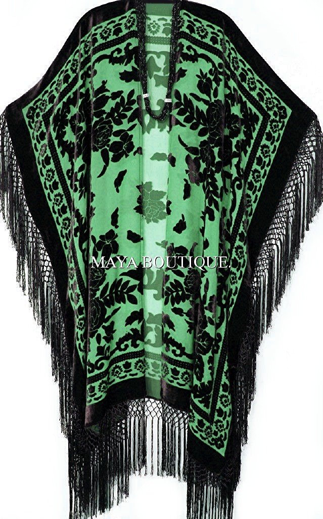 Kaftan Duster Fransenjacke Kimono Schwarz Grün Seide Burnout Samt Maya Matazaro Kaftan Duster Fransenjacke Kimono Schwarz Grün Seide Burnout Samt Maya Matazaro von BoutiqueMaya