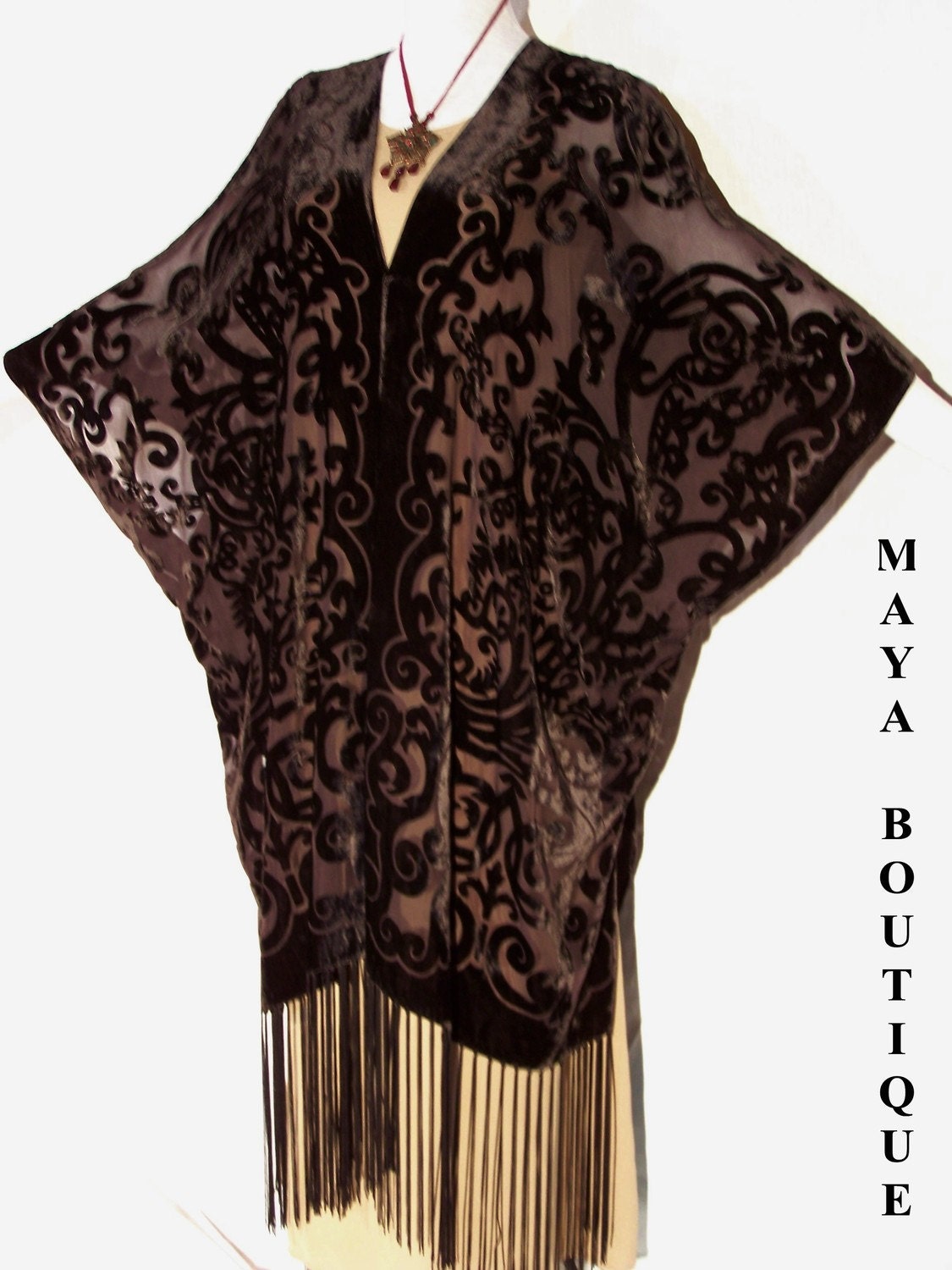 Kaftan Kimono Ausbrenner Samt Jugendstil Dunkel Schokobraun von BoutiqueMaya