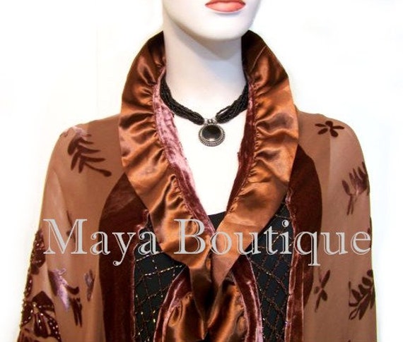 Kupfer Schal Tuch Wickeltuch Seide Burnout Samt Dreieck Rüschen Maya Matazaro von BoutiqueMaya