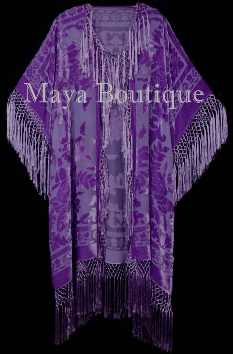 Lavendel Seide Burnout Samt Fransenjacke Kimono Duster Tragbare Kunst Maya Matazaro Plus Size Lavendel Seide Burnout Samt Fransenjacke Kimono Duster Tragbare Kunst Maya Matazaro Plus Size von BoutiqueMaya