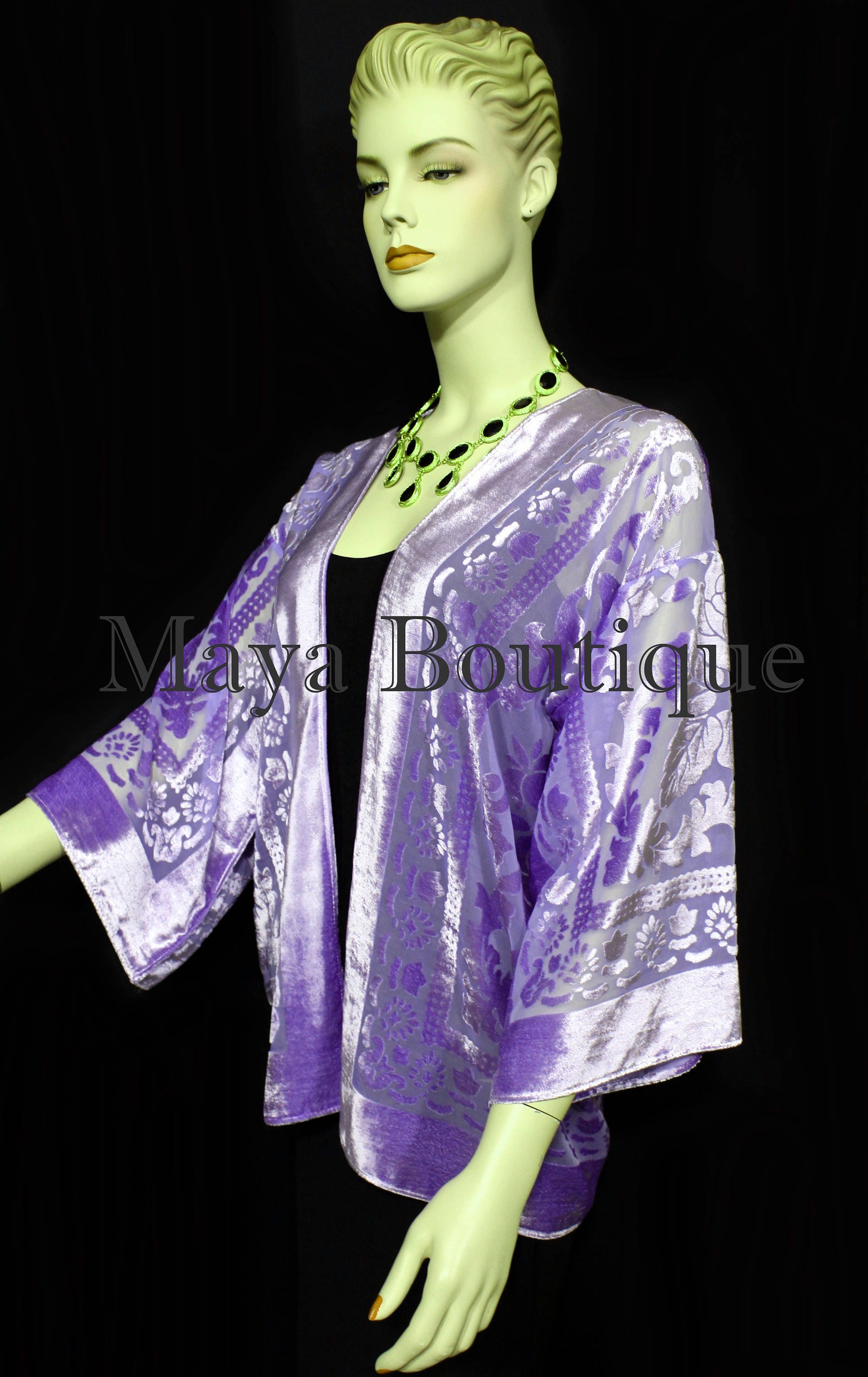 Lavendeljacke Kimono Ausbrenner Samt Kurz No Fransen Handgefärbt Maya Matazaro von BoutiqueMaya
