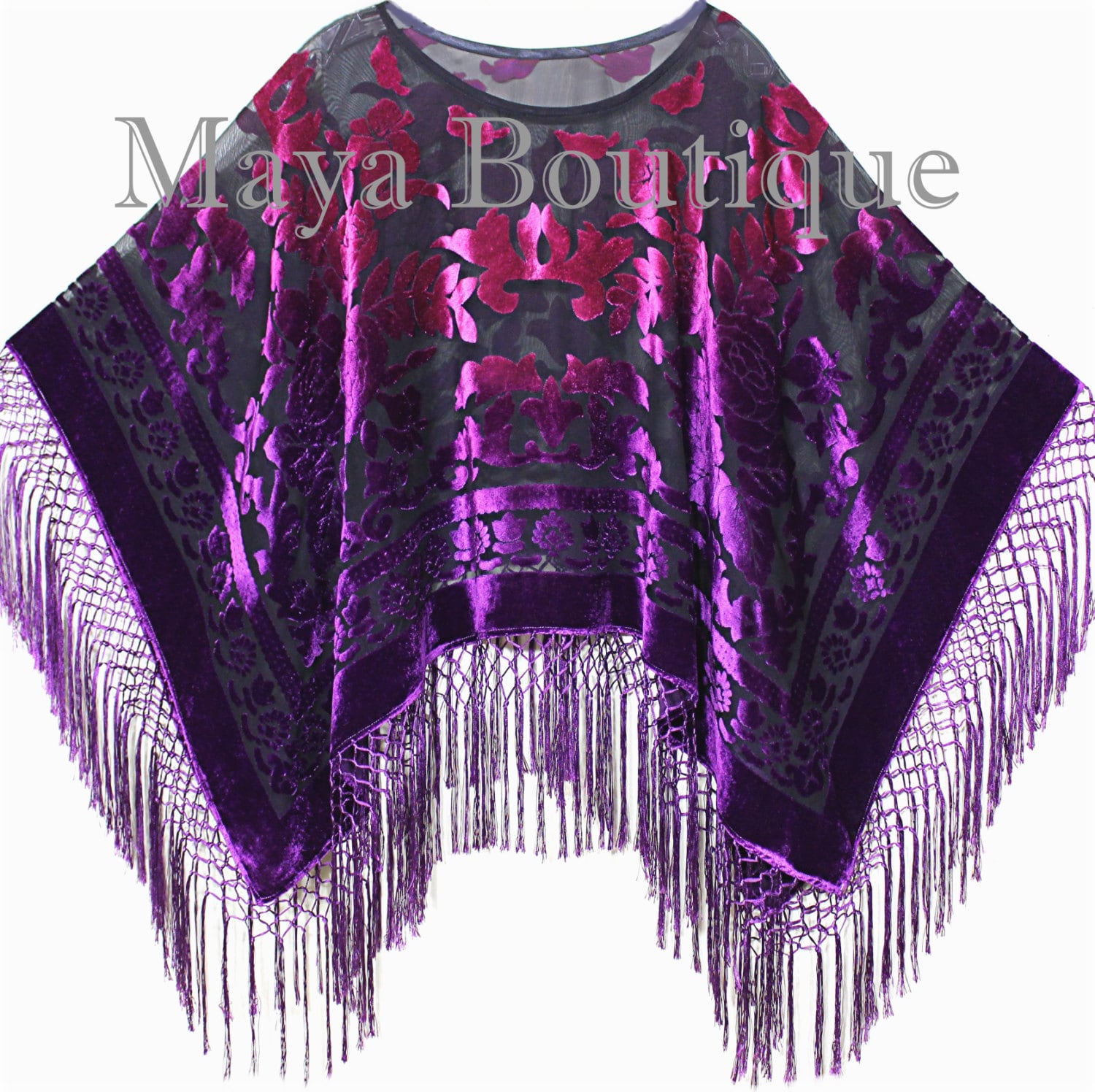 Lila Fuchsia Ausbrenner Samt Poncho Schal Top Ombree Handgefärbt Maya Matazaro von BoutiqueMaya