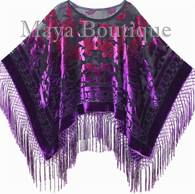 Lila Fuchsia Ausbrenner Samt Poncho Schal Top Ombree Handgefärbt Maya Matazaro Lila Fuchsia Ausbrenner Samt Poncho Schal Top Ombree Handgefärbt Maya Matazaro von BoutiqueMaya