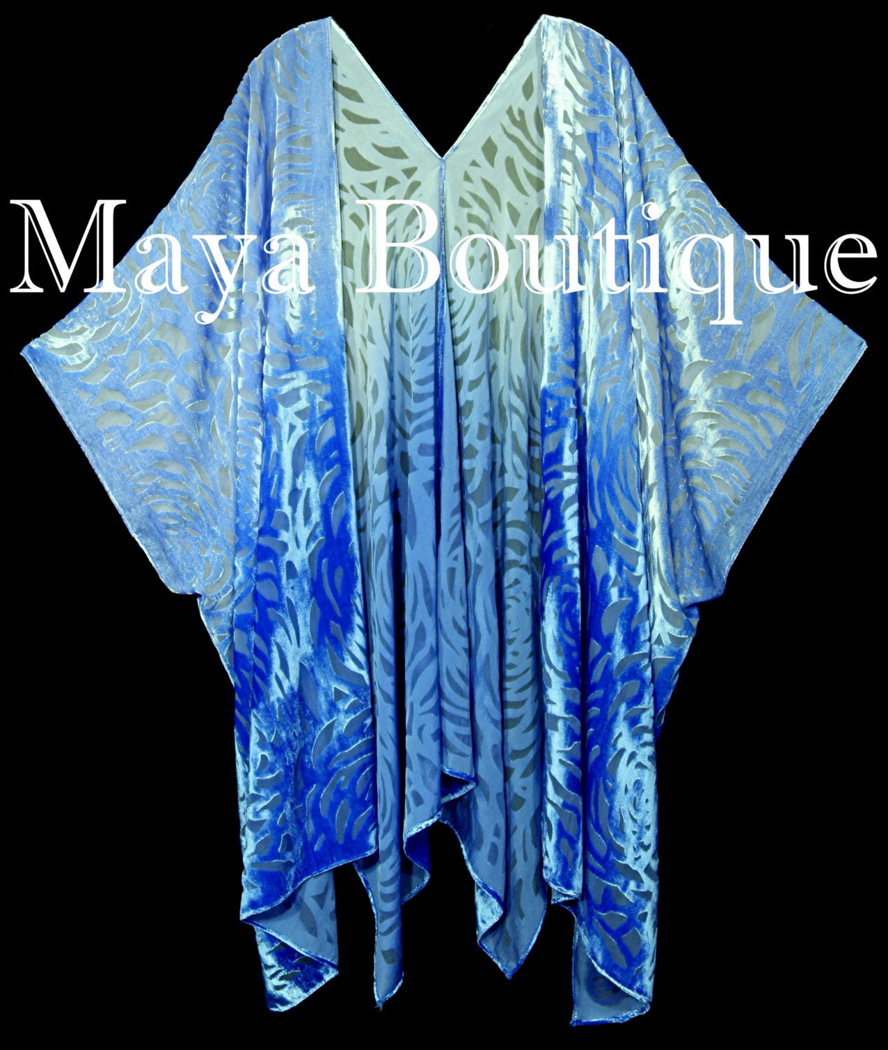 Maya Matazaro Blue Ombre Camellia Burnout Samt Kaftan Kimono Jacke Handgefärbt Usa Made von BoutiqueMaya