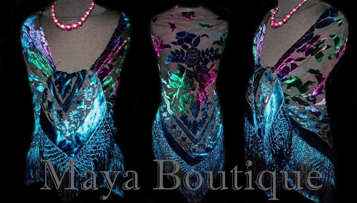 Maya Matazaro Burnout Samt Klaviertuch Wickelschal Tye Dye Navy von BoutiqueMaya