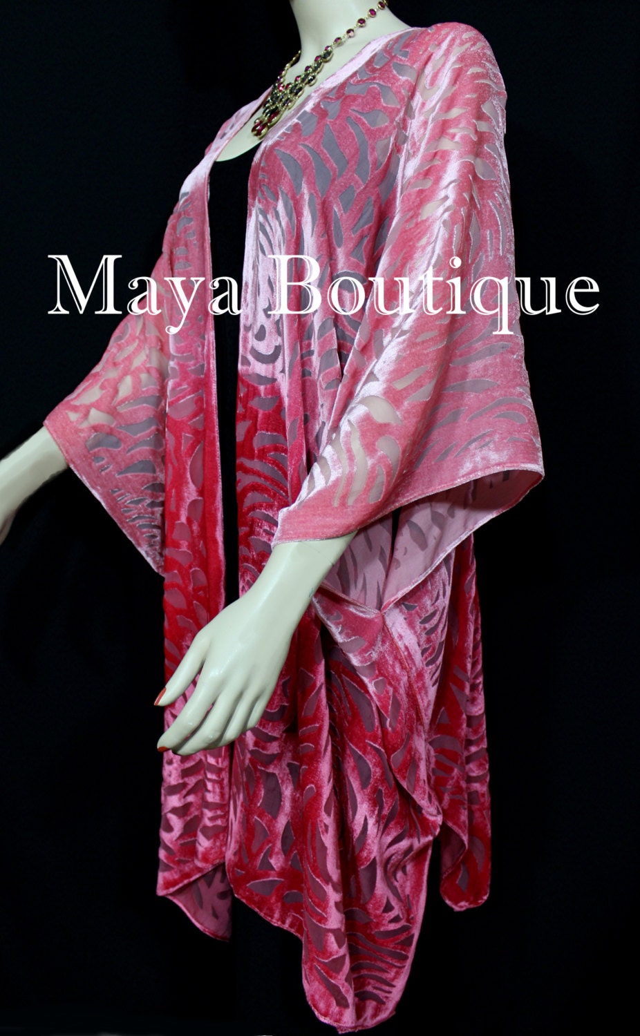 Maya Matazaro Coral Ombre Camellia Burnout Samt Kaftan Kimono Jacke Handgefärbt Usa Made von BoutiqueMaya