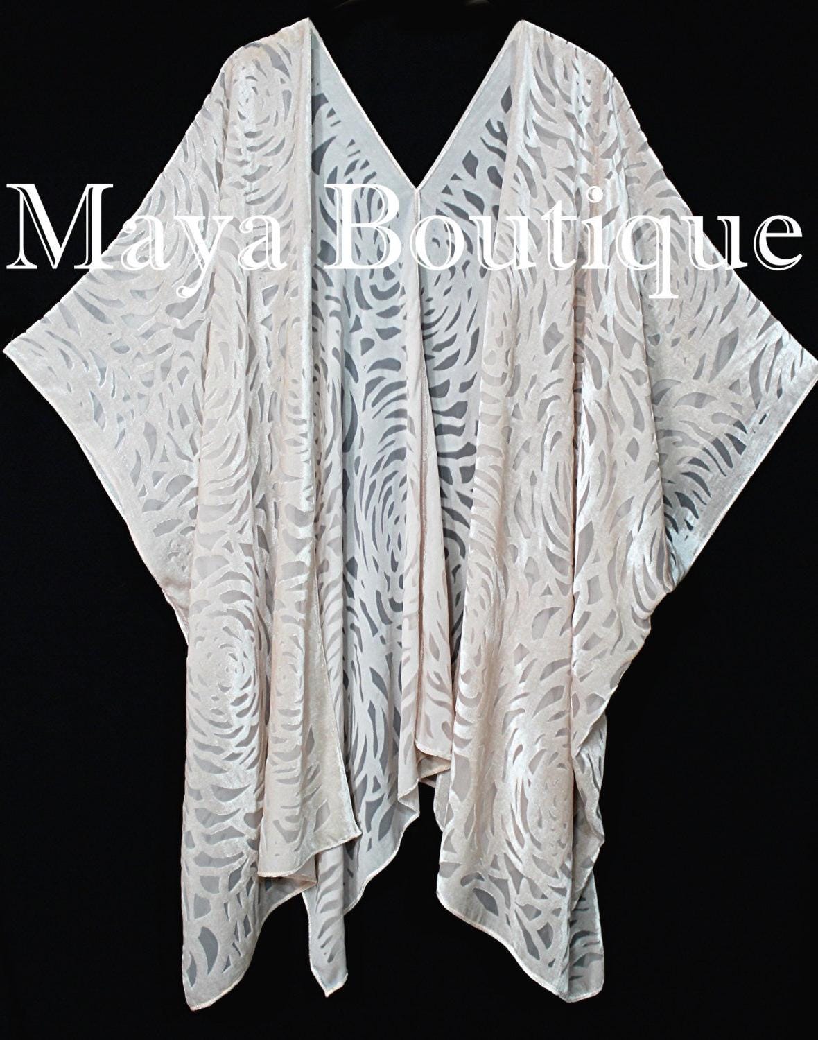 Maya Matazaro Elfenbein Perle Camellia Ausbrenner Samt Kaftan Kimono Jacke Usa Made von BoutiqueMaya