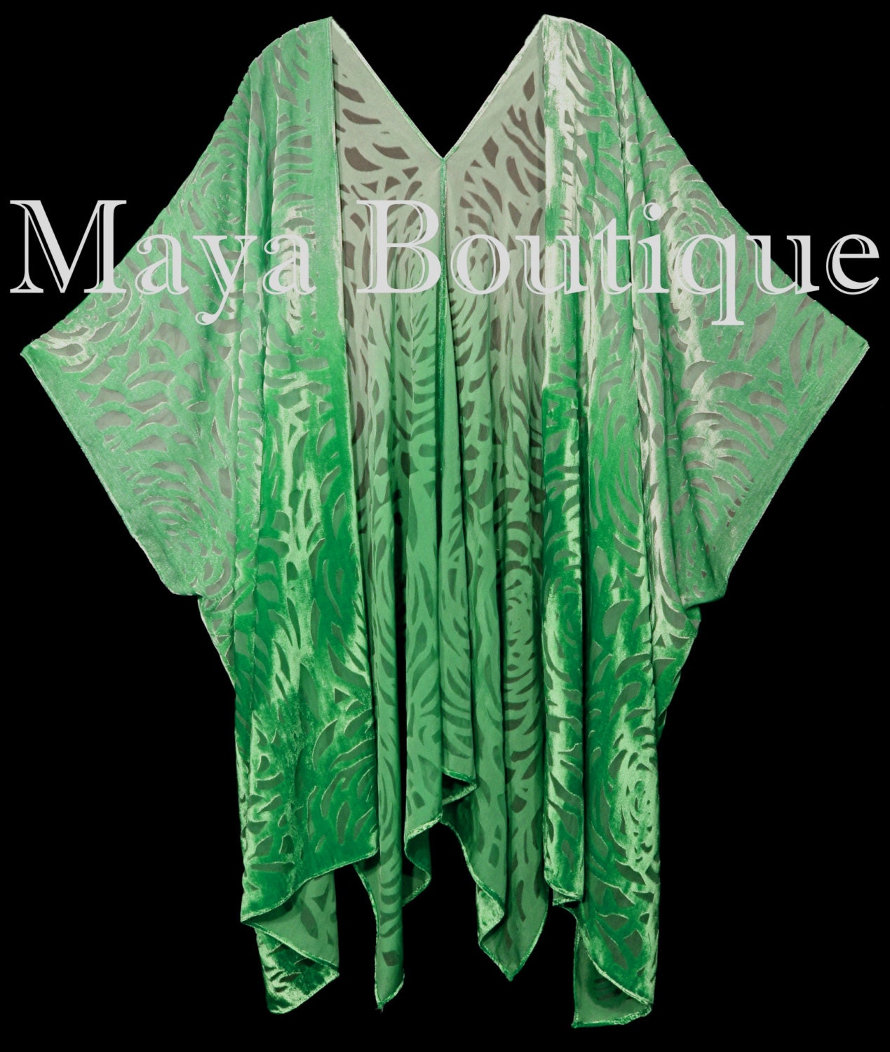 Maya Matazaro Green Ombre Camellia Burnout Samt Kaftan Kimono Jacke Handgefärbt Usa Made von BoutiqueMaya