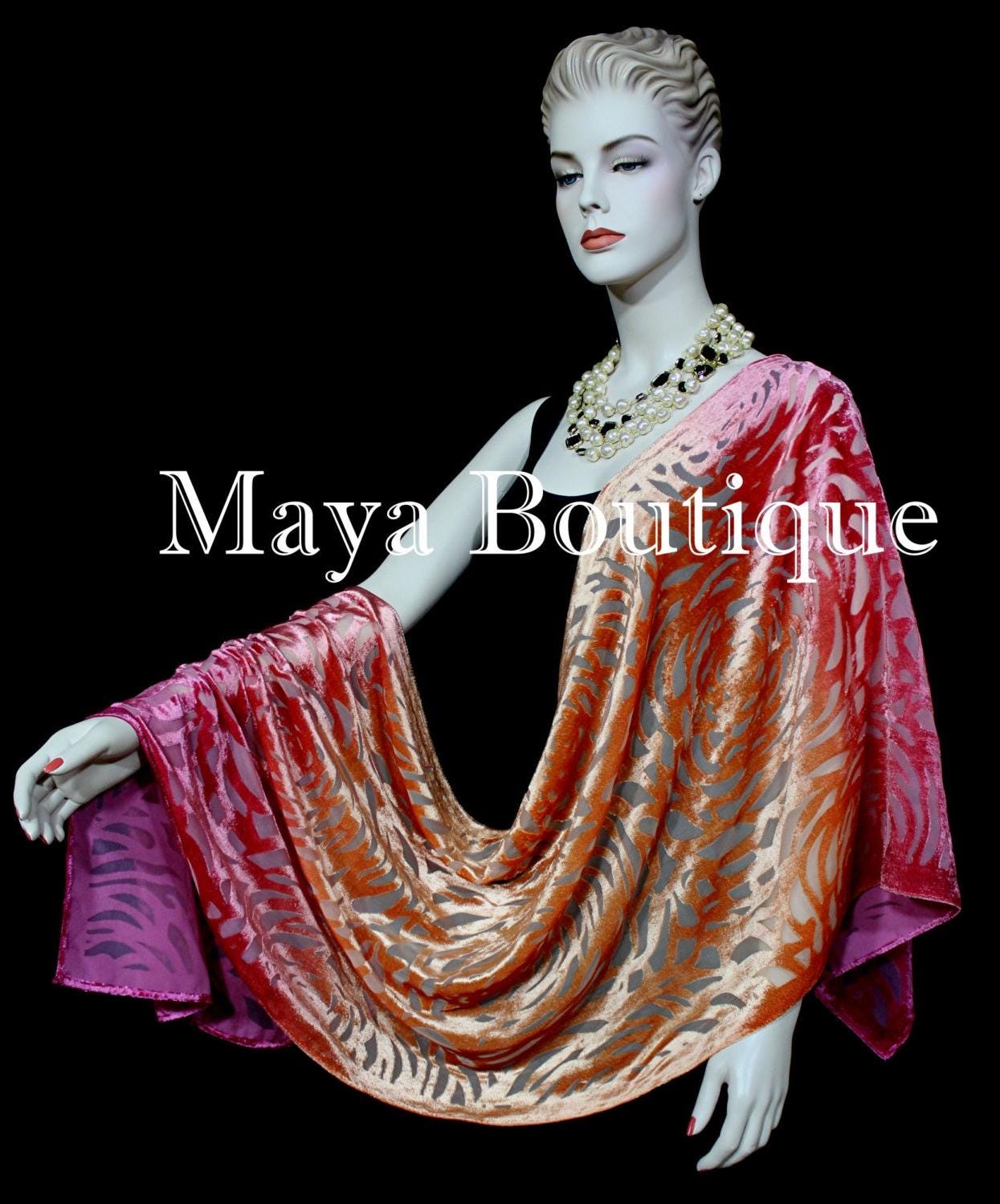 Maya Matazaro Handgefärbter Schal Ausbrennersamt Magenta Orange Camellia von BoutiqueMaya