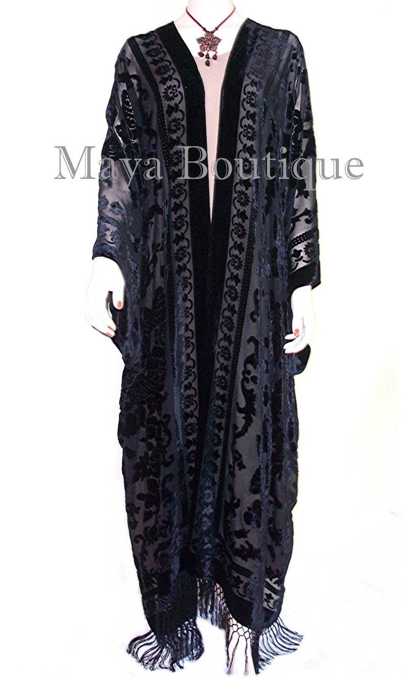 Maya Matazaro Opera Kaftan Kimono Duster Burnout Samt Schwarz Extra Lang Maya Matazaro Opera Kaftan Kimono Duster Burnout Samt Schwarz Extra Lang von BoutiqueMaya