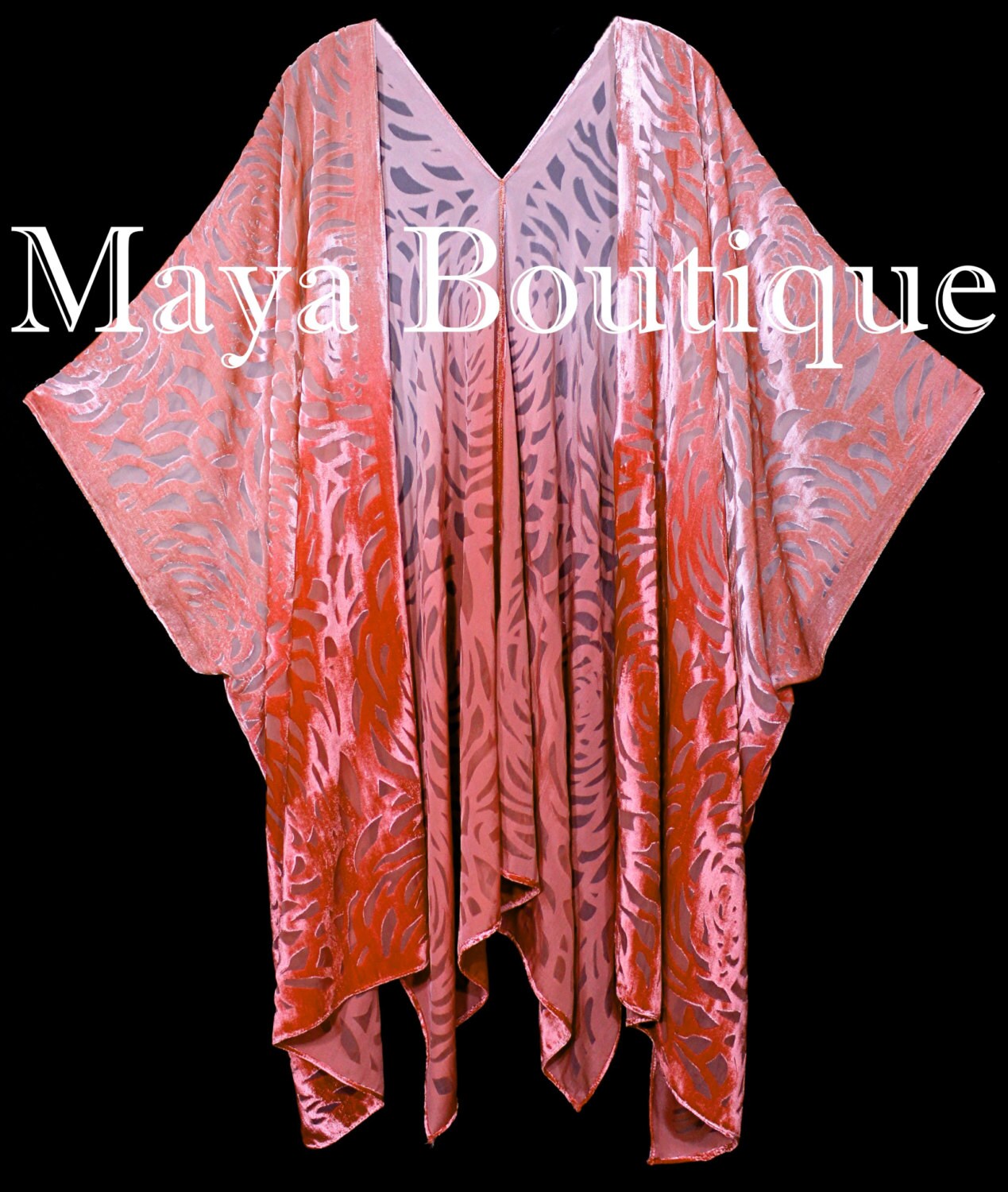 Maya Matazaro Orange Ombre Camellia Burnout Samt Kaftan Kimono Jacke Handgefärbt Usa Made von BoutiqueMaya